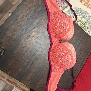 Victoria's Secret Coral and Purple Lace Bra